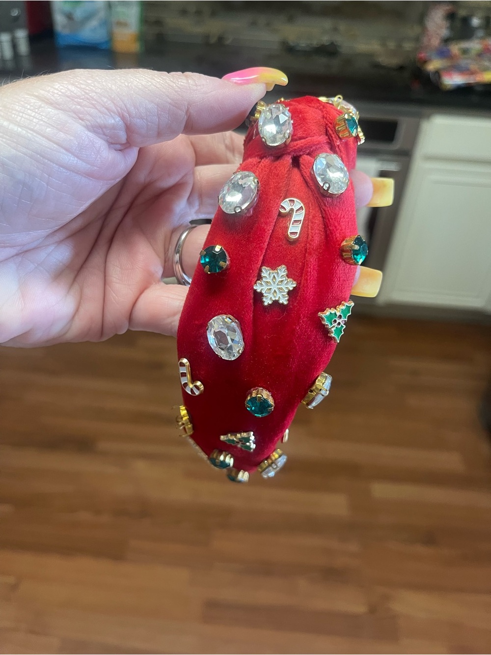Brianna Cannon girls kids Christmas Red Velvet Jeweled Padded Headband